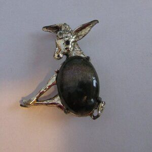 Vintage Sitting Donkey or Jackass PIN Greens/Browns Large Cabochon Belly Stone